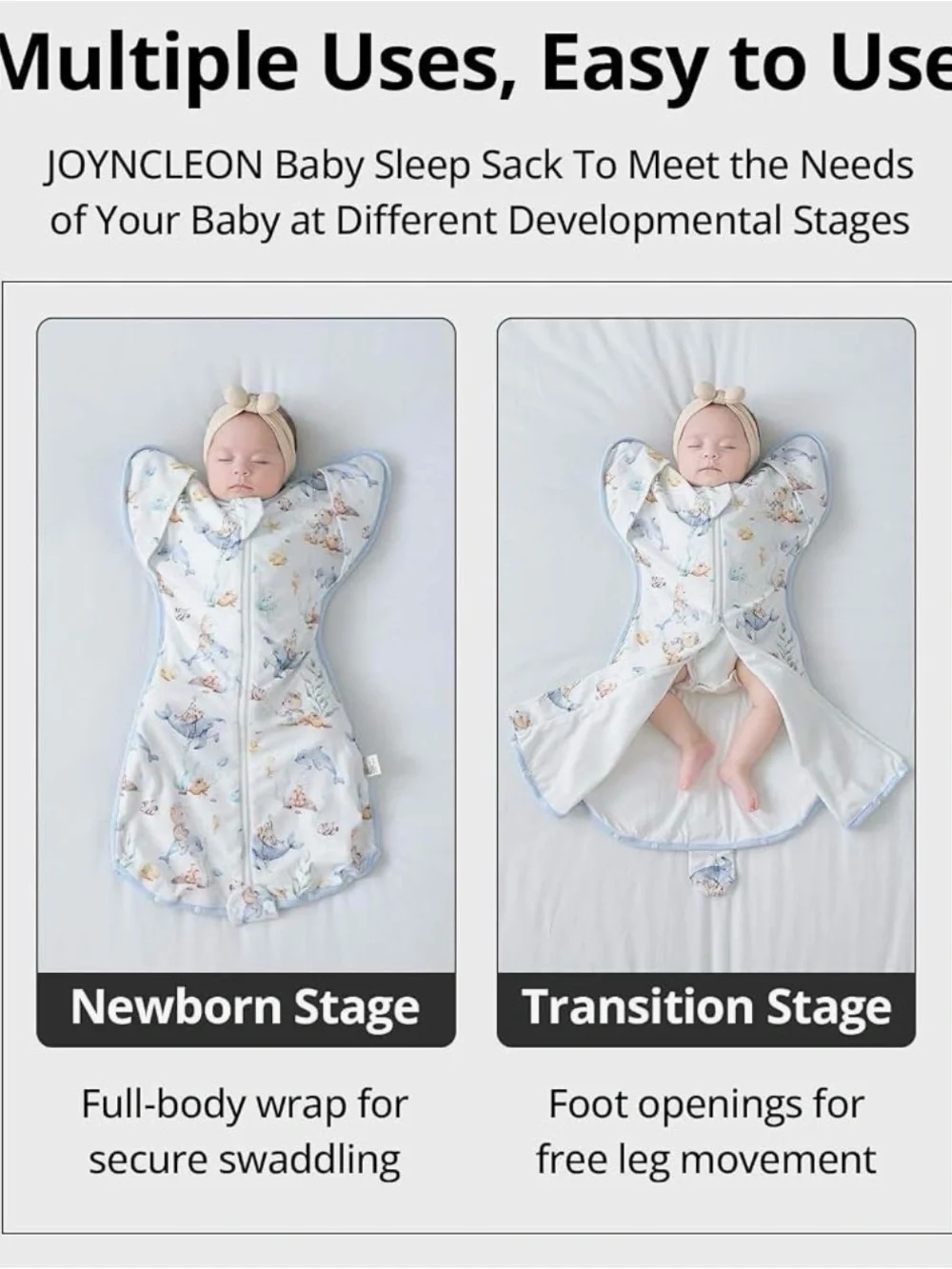 Able Baby Blue and White Ocean Animal Swaddle Sleep Sack